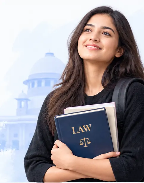 Realistic CLAT law aspirant holding law books